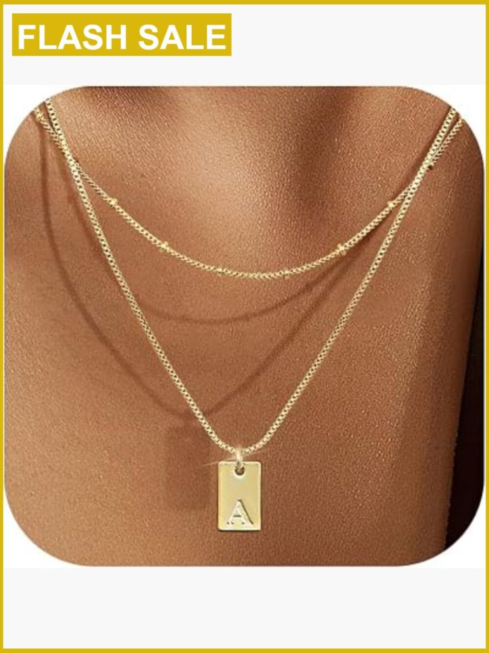 Layered Initial Choker Necklace Set Adjustable 14K Gold Plated Dainty
